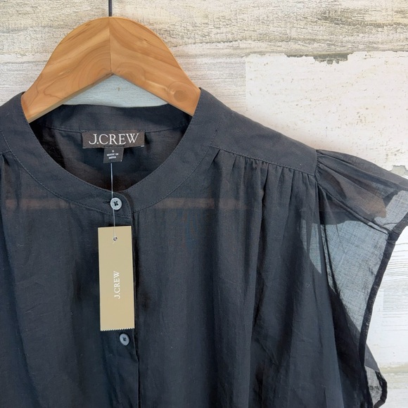 NWT J. Crew Black Sheer Cotton Voile Flutter Sleeve Button Front Blouse Small - Picture 8 of 11